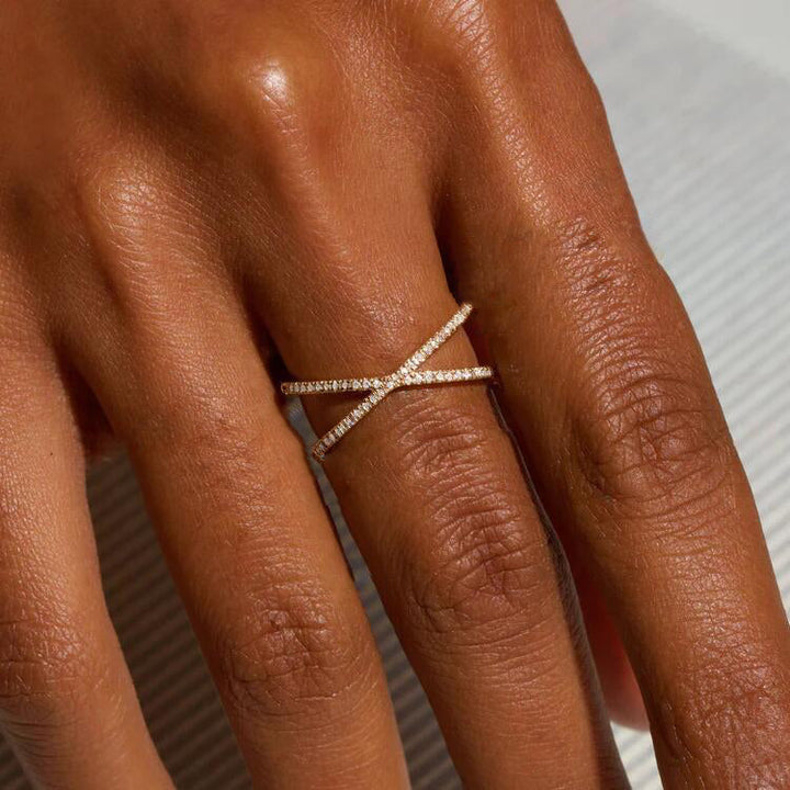 Ria Gold Diamond Cross Ring
